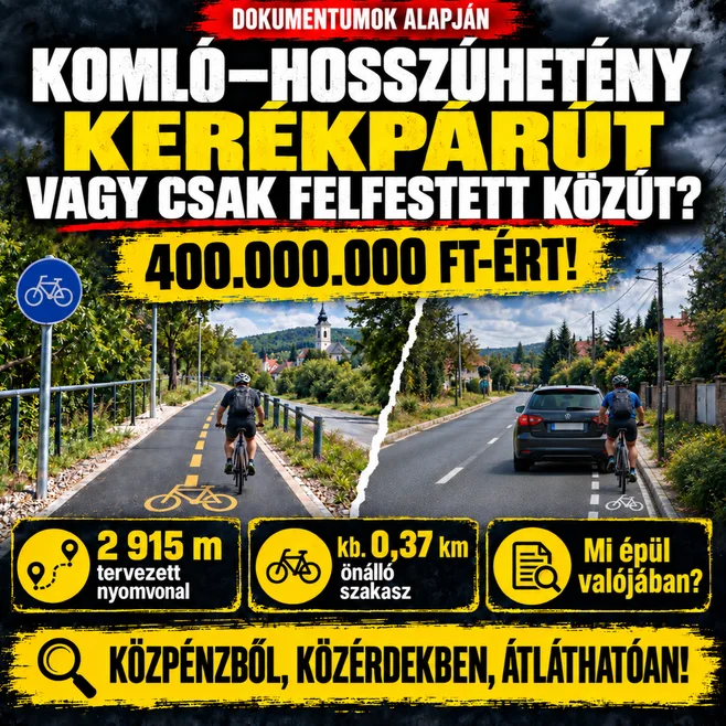 🚲 Komló–Hosszúhetény kerékpárút, vagy csak felfestett közút? 400.000.000 Ft-ért!. 2026.